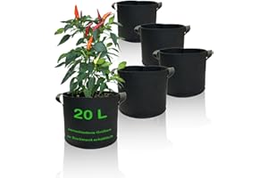‎KUGARD KUGARD Pflanzsack aus Vliesstoff | 5X Set 20 Liter | Stabile Pflanztasche mit Griffen für Kräuter Gemüse Tomaten Kartoffeln Erdbeeren Blumen auf dem Balkon & im Garten | Grow Bags Ø31cm x H25cm