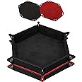 SIQUK 2 Pieces Dice Tray Hexagon Dice Folding Tray PU Leather Velvet Dice Holder for Dice Games like RPG, DND, and Other Table Games, Black and Red
