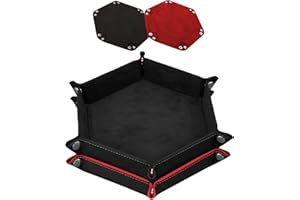 SIQUK 2 Pieces Dice Trays Hexagonal Dice Folding Tray PU Leather Velvet Holder for Table Games RPG DND (Black and Red)