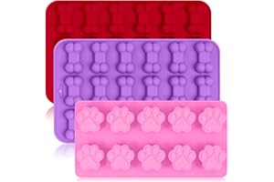 Lot de 3 Moules à Glaçons en Silicone en forme de Patte Chien et D'os, FineGood Réutilisable Plateaux Accessoires pour Pâtisserie Cuisson de Biscuits Bonbons Chocolat Gâteau - Rose, Rouge, Violet