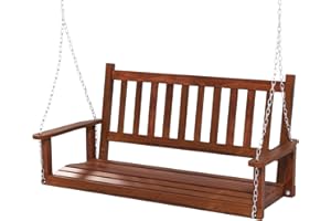 COSTWAY Altalena da Giardino in Legno per 2 Persone, Panchina Sospese in Legno con Capacità di Peso di 230 kg, Sedia a Dondolo per Giardino, Cortile (136 x 67 x 63 cm, Marrone)