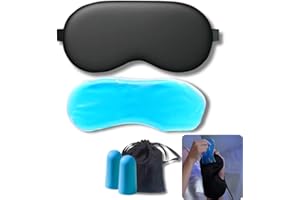 FMCOMMERCE Set Antifaz para Dormir de Seda 100% Natural + Antifaz Gel Frio/Calor para Migraña, Blefaritis, Ojos Secos, Fatiga Ocular, Ojeras y Bolsas. Incluye Tapones para Dormir Y Bolsa de Transporte.