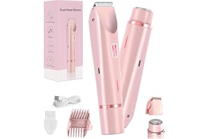 LAVREBU Damen Elektrischer Bikinitrimmer,2 in 1 Doppelkopf-Rasierer, IPX7 wasserdicht, nass und trocken, tragbare Rasierer für Haar, Gesicht, Augenbrauen, Schnurrbart, Bart, Arm, Bein, Mädchenrasierer