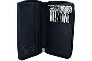 CM CONTE MASSIMO CONTE MASSIMO Llavero para Hombre y Mujer, de Piel Auténtica con Cremallera, Ganchos y Bolsillos, con Caja de Regalo