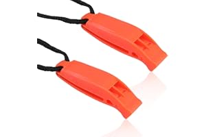 COYTEAR Emergency Whistle 2 Pcs Orange Dual Chamber Survival Safety Loud Alarm Whistle Set Portable Lightweight Signal Whistle with Lanyard Kit for Outdoor Camping Hiking Hunting Fishing Swimming Boating