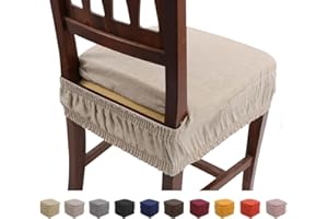 Russo Tessuti Set 6 Cuscini Sedia Coprisedia Imbottiti Vesto Molla Loneta Elastico Tinta Unita -Beige