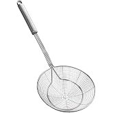 Stainless Steel Spider Mesh Ladle, Kitchen Frother, Skimmer, Strainer, Wire Mesh Kitchen Ladle with Handle for Daily Frying,