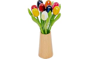 MOMOMOMENTS Ramo de Tulipanes de Madera en un Elegante jarrón de Madera, 9 Tulipanes Artificiales de 21 cm de Altura, Pintado a Mano, Ramo, Regalo, cumpleaños, Made in Holland