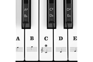 MUYOS Piano Keyboard Stickers for 54/61/88 Keys – Transparent & Removable Piano Keyboard Note Stickers and Piano Key Labels for Kids and Beginners (Black)