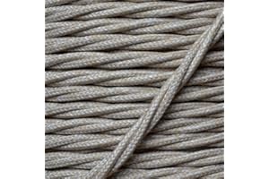 Art Deco Emporium PRE-CUT 3 Meter Length Vintage Styled British Clean Linen Effect Coloured Cloth Covered Braided Twist Flex - Electric Cable 3 Core; Electrical Wire 3Amp; Lighting Lead 0.50mm