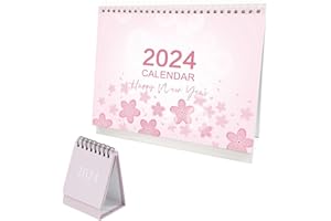 XANEWZA 2 Pezzi Calendario 2024 da Tavolo, Agenda Mensile da Tavolo, 12 Mesi, Decorazioni Creative per la Scrivania, Rilegatura a Spirale(Rosa)