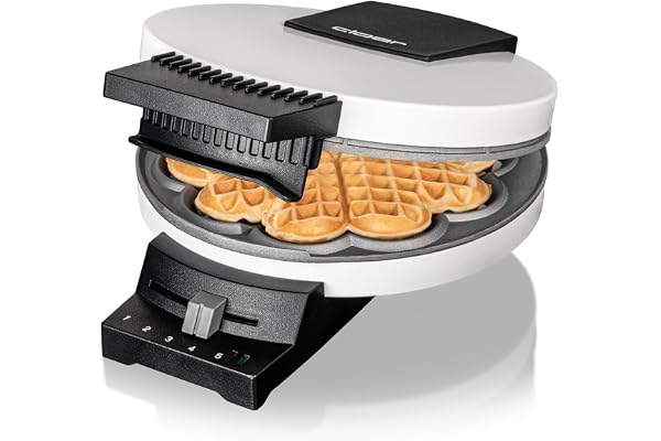 Cloer 171 Gaufrier pour gaufres en forme de cœur, taille de gaufre 16 cm Ø, Lumière de cuisson, 930 W, degré de brunissement infiniment variable, métal, blanc