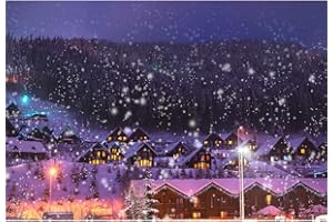 Aoihrraan 1,5x1m Fiaba Città Sfondo Villaggio di Natale Foresta Nevicata Brillante Lampada da Strada Paese delle Meraviglie Invernali Fotografia Sfondo Bambini Festa in Famiglia Spara Puntelli Foto