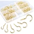 Swpeet 120Pcs 6 Sizes Metal Screw-in Ceiling Hooks Cup Hooks Kit, Gold Ceiling Cup Hooks Self-Tapping Screws Hooks for Home/Workplace/Office (Q-Screw)