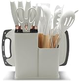 Juego de cuchillos de cocina 19 piezas con utensilios de cocina de silicona 5 cuchillos 12 accesorios antiadherentes 1 tijera