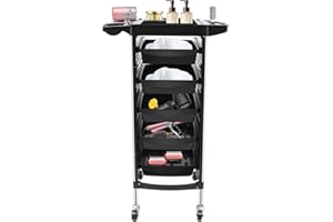 EIEIKAHA Beauty Salon Trolley Hair Spa Rolling Hairdressing Storage Cart Drawers Storage Case Platform Hairdressing Cart with Wheels Beauty Utility Cart for Spa Salon Home Kitchen Using (Pure Black)