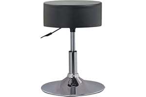 ‎DUHOME Duhome Drehhocker Sitzhocker Schminkhocker Hocker Rund mit Polsterung Höhenverstellbar Drehbar aus Kunstleder für Schlafzimmer Wohnzimmer, Schwarz