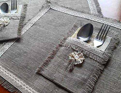 Placemats and silverware holder .Linen cutlery holder. "Dinner for two" set