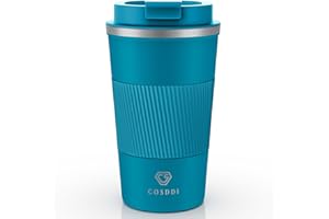 CS COSDDI Kubek Termiczny,510ml Kubek Podróżny ze Stali Nierdzewnej,Kubek do Kawy Wielokrotnego Użytku,Filiżanka kawy z Podwójnymi Ściankami,Podróżny Kubek Samochodowy