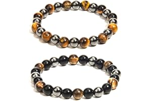 CJZZ 2 Pezzi Bracciale Occhio Di Tigre 8mm-Bracciale Con Tripla Protezione-Bracciale Yoga-Bracciali Ossidiana Occhio Di Tigre-Bracciale Di Cristallo-Regalo Di San Valentino