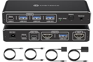 FQuanmap HDMI KVM Switch 2 PC 1 Monitors 4K @ 60Hz USB C KVM Switch HDMI 2 Port for 1 Laptop 1 Desktop Share 1 Monitor Keyboard Mouse Hard Drives Printer Support 100W Charging for Laptop