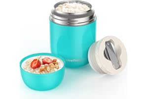 ValueTalks Frasco Térmico Comida 450ml Termo para Alimentos de Acero Inoxidable Aislado al Vacío Frasco con una Cuchara Plegable para Adultos Niños y Bebés (Azul)