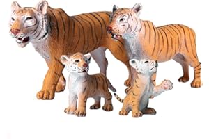 JOKFEICE FLORMOON Tiger Toys, 4pcs Plastic Realistic Wild Animal Figures for Early Educational ToysBirthday Party Cupcake Topper for Kids
