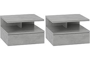 HOMCOM Set da 2 Comodini Moderni Sospesi per Camera da Letto, Comodini Camera da Letto con Cassetto e Mensola Superiore in Legno, 35x32x22.5cm, Grigio
