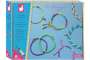 Janod - Coffret 7 Bracelets Brésiliens Fluo à Créer - Les Ateliers Bijoux - Kit Loisir Créatif Enfant - Apprentissage Motricité Fine et Créativité - Dès 8 ans, J07929