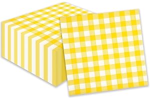 HFBOBP 40PCS Checkered Gingham Paper Napkins, 25cm x 25cm Yellow Disposable Cocktail Beverage Napkins Gingham Serviettes for Cocktails, BBQ Parties, Aftetnoon Tea, Restaurant, Bar, Picnic, Party