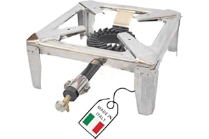 MOHOME Fornellone Gas Esterno Premium Quality Campeggio Acciaio Inox 30 x 30 x 13 cm Bruciatore Ghisa Metallo Pentole Pesanti Portatile Made in Italy