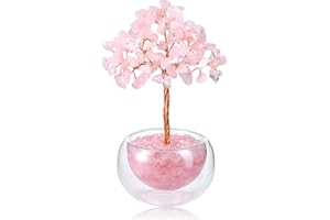 CrystalTears Rose Quartz Crystal Tree Gifts for Women Mum, Pink Healing Crystals Gemstone Tree Life for Home Office Decor, Positive Energy Crystal Gifts for Birthday Christmas Housewarming Gift