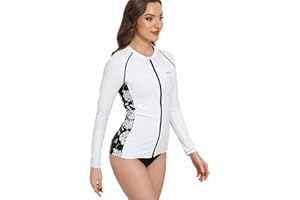 SURFEASY Womens Rash Vest Zipper Long Sleeve Sun Protection Swim Shirt UPF50+ Quick Dry Ladies Swimsuits Wetsuit Rash Guard Tops