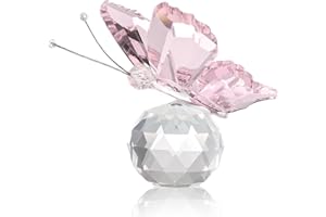 EUIOOVM Crystal Flying Butterfly with Glass Ball Base Crystal Figurine Collection Ornament Home Decor Statue HD Animal Collectibles (Pink), 2 inch * 1.8 inch * 2.1 inch