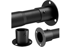 GDEVKHN Wardrobe Rail, Heavy Duty Clothes Rod with End Sockets, Adjustable Hanging Rails for Clothes, Wardrobe and Bathroom, 65-90CM/Diameter 32MM, Black