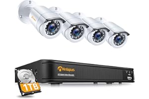 Anlapus H.265+ Full HD 1080P Kit Caméras Surveillance 4X Caméra Extérieure 2MP IP66 avec Enregistreur 8CH en 1080P Disque Dur 1TB APP Gratuite Alerte par E-Mail & Détection de Mouvement