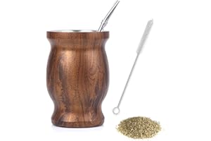 thirei Set Mate, 230ML Calabaza Mate, Tazas Yerba Mate, con Pajita y Brocha, para Cocinas, Restaurantes, Cafeterías, Color Madera