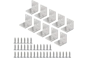 Ruolin 10 Piezas Acero Inoxidable Soporte Esquina 90 Grados Escuadra Ángulo L, 40 x 40 x 40mm Soporte de Esquina con 64pz Tornillo para Fijación de Mesas Sillas Ventanas Armarios y Muebles