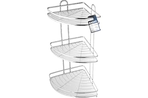 Scaffale angolare Kadax, scaffale di waneck in acciaio cromatico, scaffale per angolo del bagno, cesto doccia, strato doccia, staffa da parete per la barattola della doccia cromata,(3 piani)