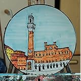 Piazza del campo (Siena) - Platte Hand bemalt Größe 21,3 cm hoch 2,3 cm- MADE IN ITALY Lucca, Zertifikat.