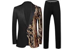 KUDMOL Mens 2 Piece Suit Sequin Shiny One Button Tuxedo Sets for Wedding Party Prom