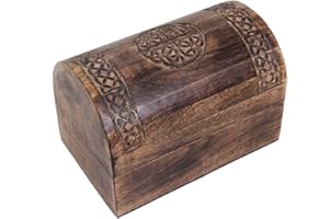 Ajuny Drewniane pudełko do przechowywania pamiątek, organizer na biżuterię, wielofunkcyjny, z celtyckimi rzeźbami, prezenty