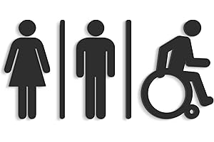3DP SIGNS - Geprägt Toilette Design türschild WCH wc schilder selbstklebend - Moderne damen wc aufkleber bad schild für türen - Mann Frau und Rollstuhlfahrer Behindert Toilettenschild Restroom (Schwarz)