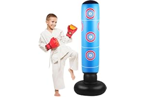 iFunLong Inflatable Kids Punching Bag, 160CM Stable Boxing Bag with Boxing Gloves,Gifts for Boys & Girls Age 6-12, for Practicing Karate, Taekwondo, MMA