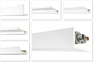 HEXIM Perfect 2 metros tira de cubierta de tubería y cable - gran selección, (AB297-90x90mm) - PU liso, blanco, a prueba de golpes- tira de esquina tira de estuco perfiles decorativos