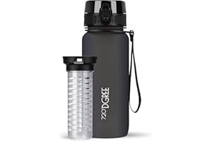 720°DGREE Butelka do picia "uberBottle" SoftTouch + pojemnik na owoce – 650 ml – nie zawiera BPA – szczelna butelka na wodę dla dzieci, do szkoły, na uczelnię, do uprawiania sportu, na fitness – butelka sportowa z lekkiego tritanu