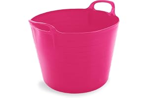 42 LITRE FLEXI BUCKET LARGE TUB GARDEN CONTAINER FLEXIBLE STORAGE HORSE FEED TRUG REINFORCED HANDLE BASKET (PINK)