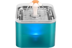 AONBOY Fontanna dla kotów ze stali nierdzewnej, 2 l, ultralekka fontanna dla kotów, fontanna z oświetleniem LED, z filtrem z węglem aktywnym i pompą wody