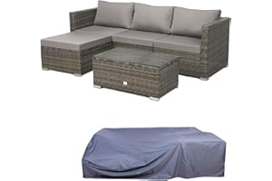 SVITA QUEENS Polyrattan Lounge Corner Sofa Garden Furniture Seat Set Cover Set Grey