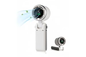 Fay Bless Ventilateur portatif pliable, 5000 mAh, mini ventilateur turbo, 5 vitesses réglables, petit ventilateur de poche, type C, affichage numérique (blanc)